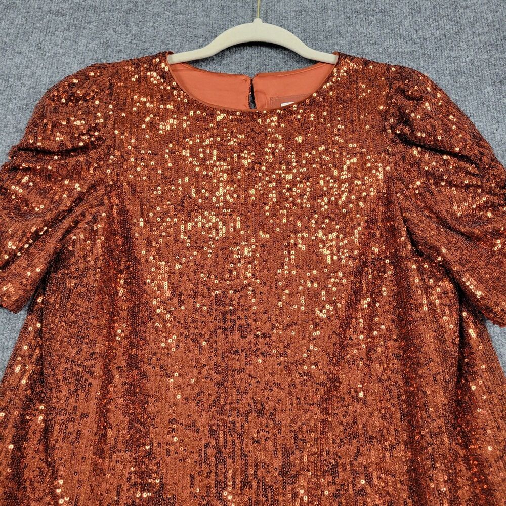 BY ANTHROPOLOGIE Marie Orange Sequin Puff Sleeve Top Event Glam Party SIZE 6 - Picture 6 of 16